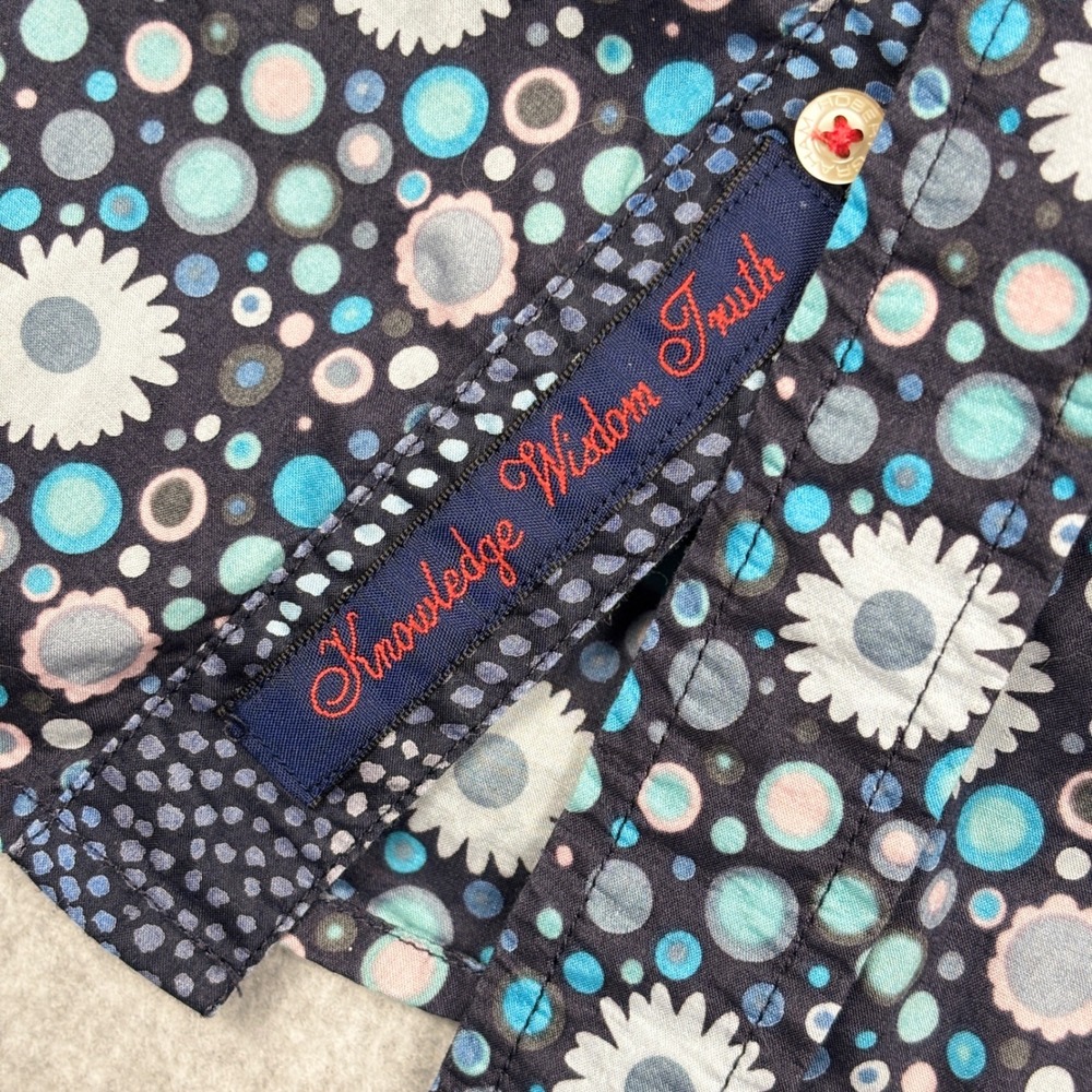 Robert Graham Shirt Mens Large Floral Dot Print Blue Button Down Flip Cuff - Picture 9 of 10